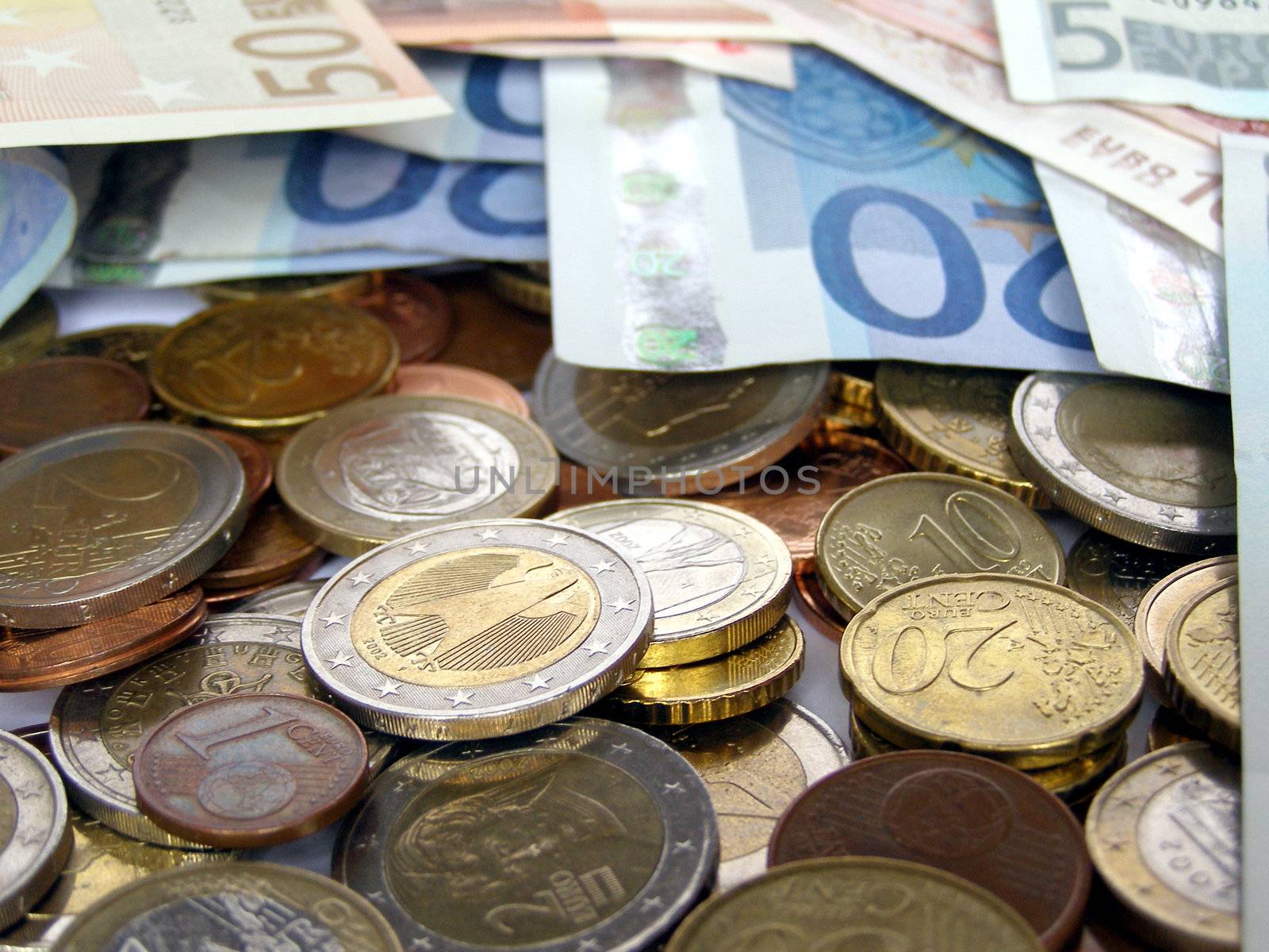 Euro banknotes and coins