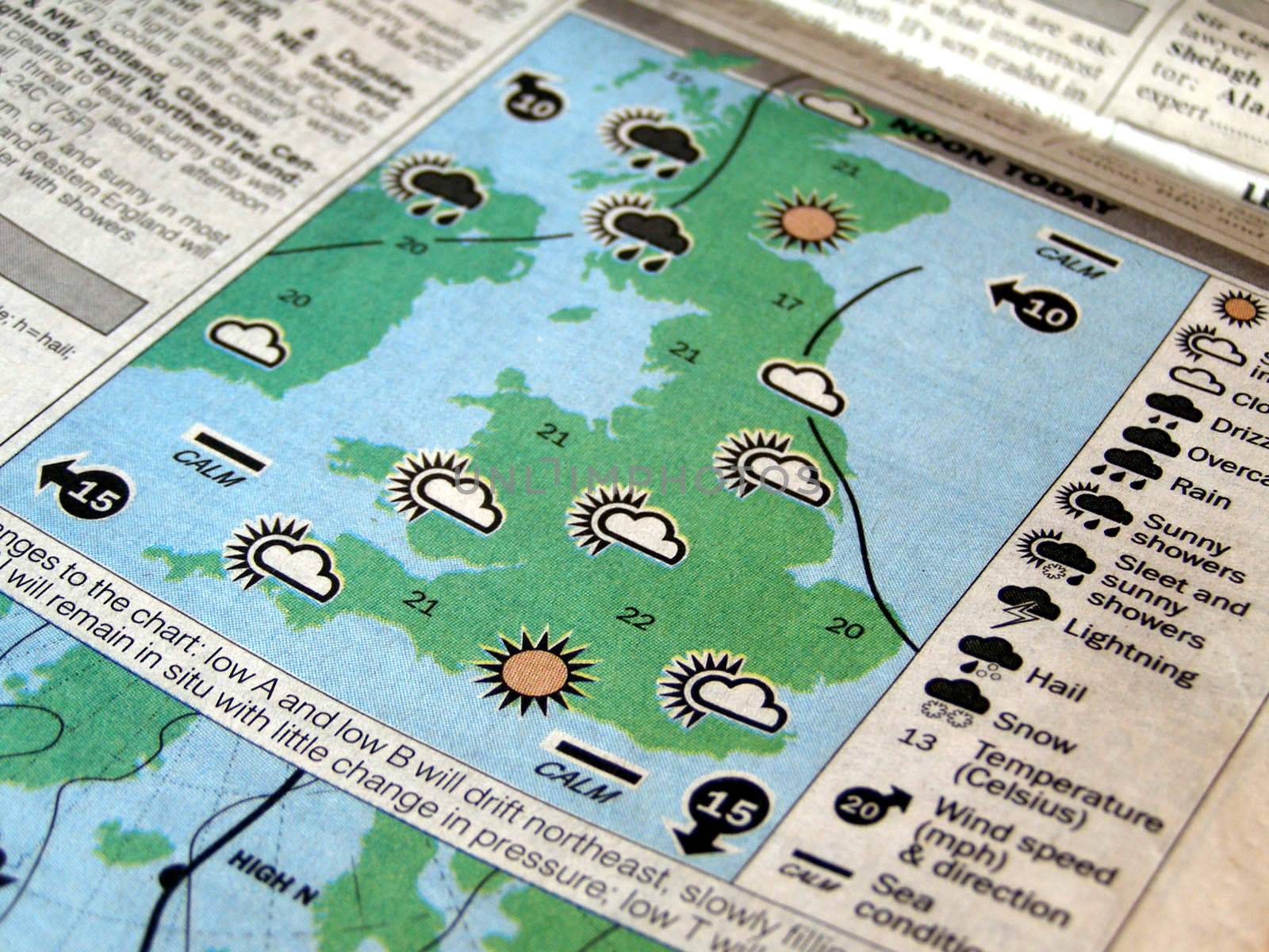 Weather forecast map on a newspaper