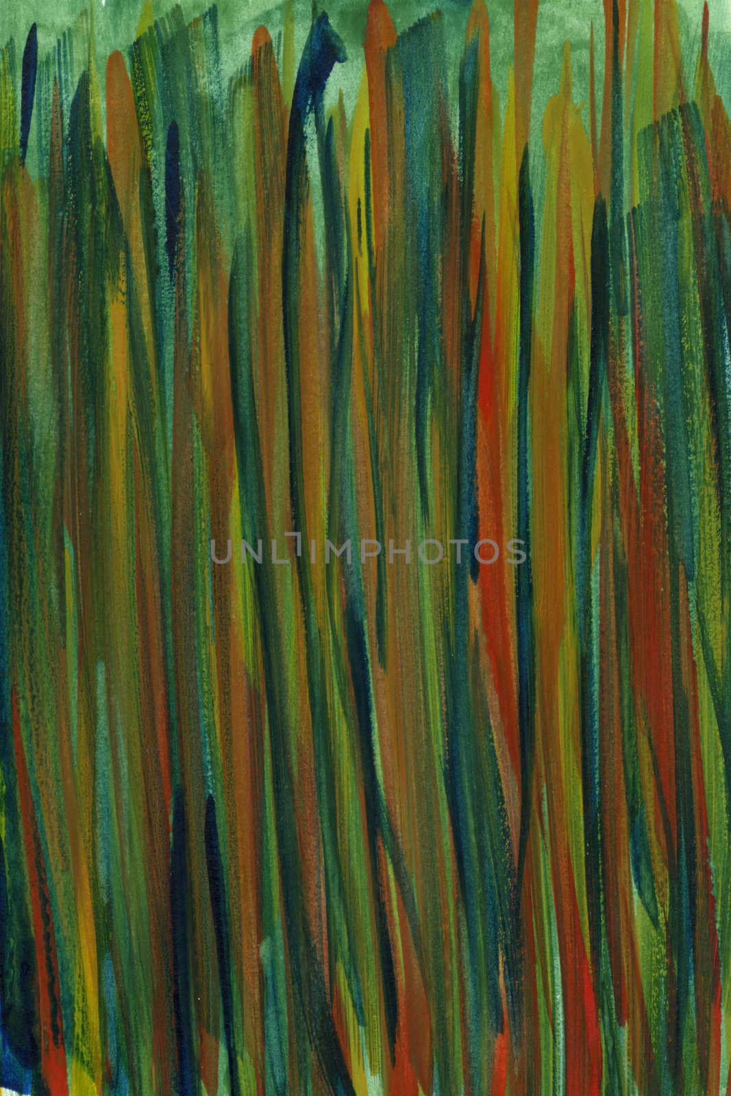 green, blue, red and yellow abstract watercolor background hand painted with vertical brush strokes