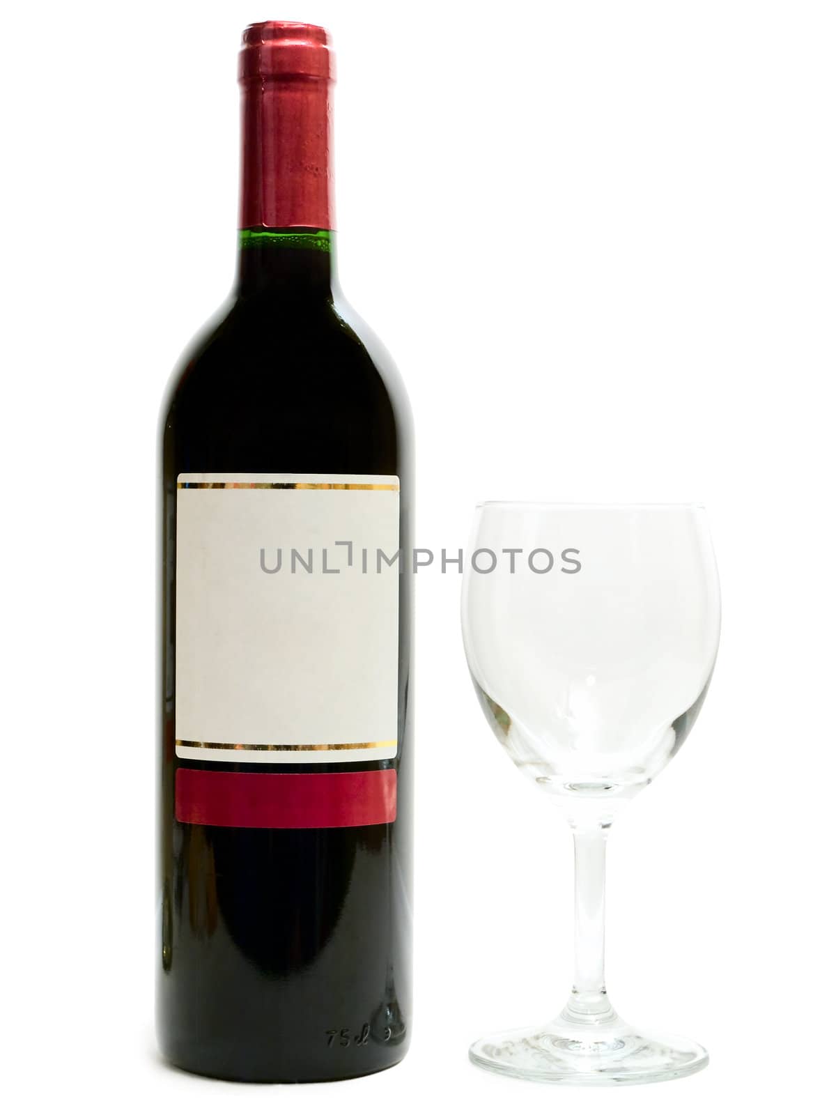  bottle of the red wine with wineglass against the white background