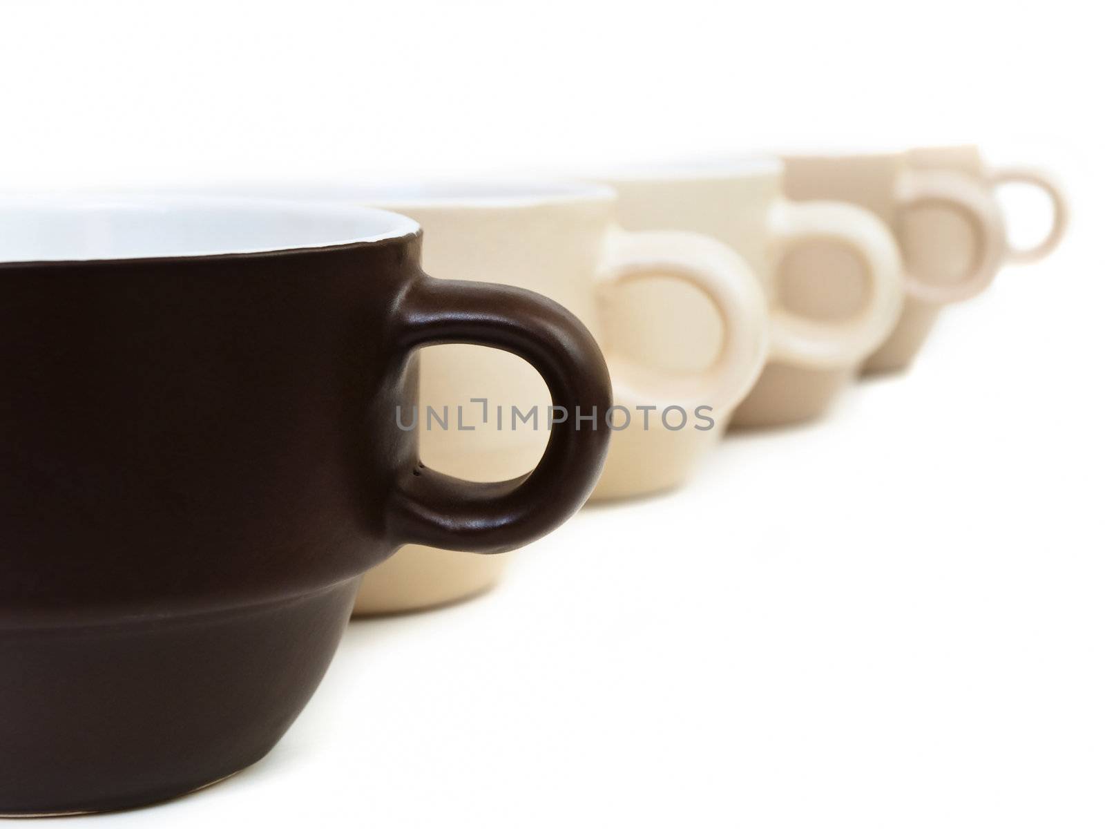 row of cups against the white background