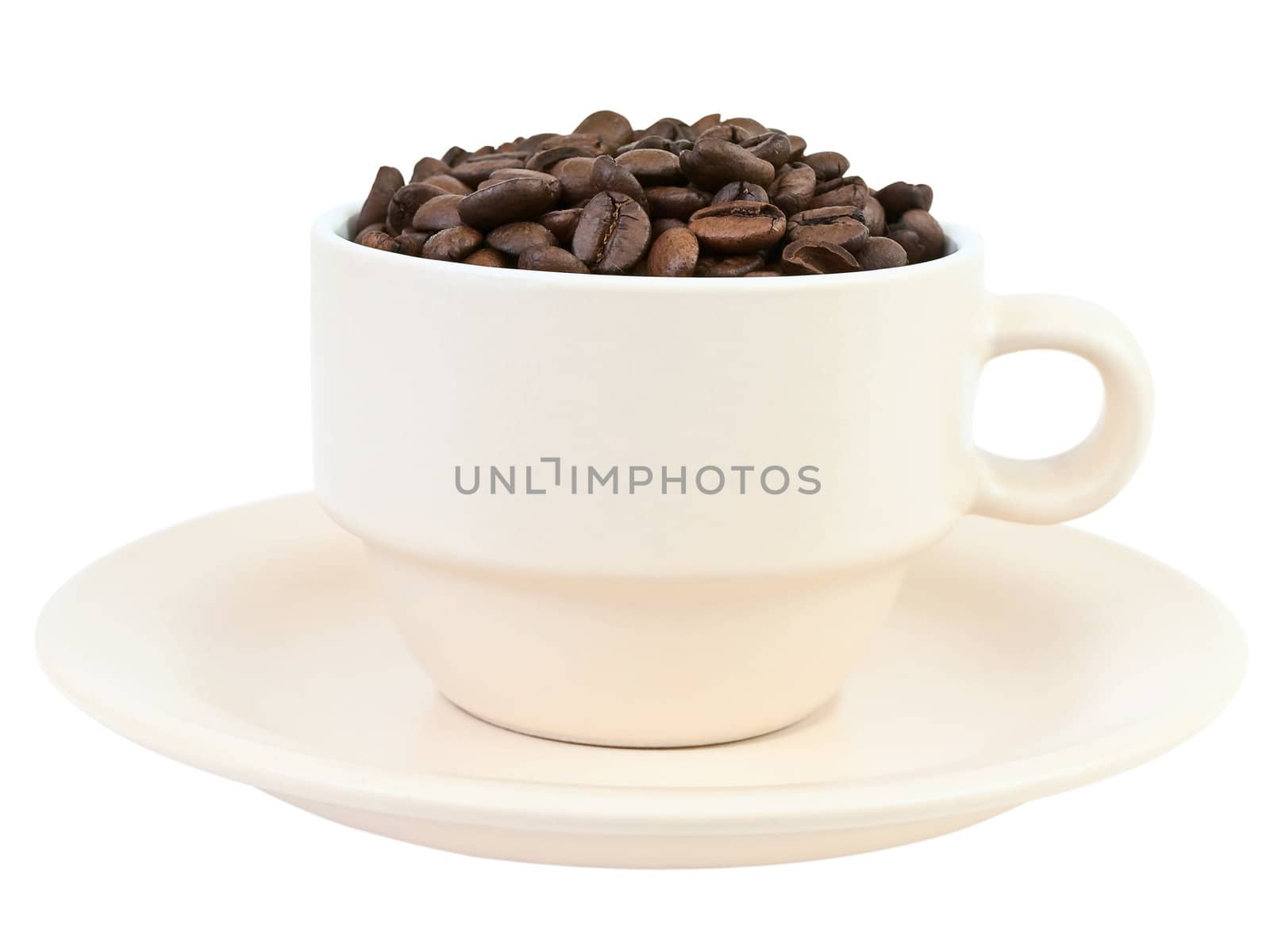 cup of coffee beans against the white background