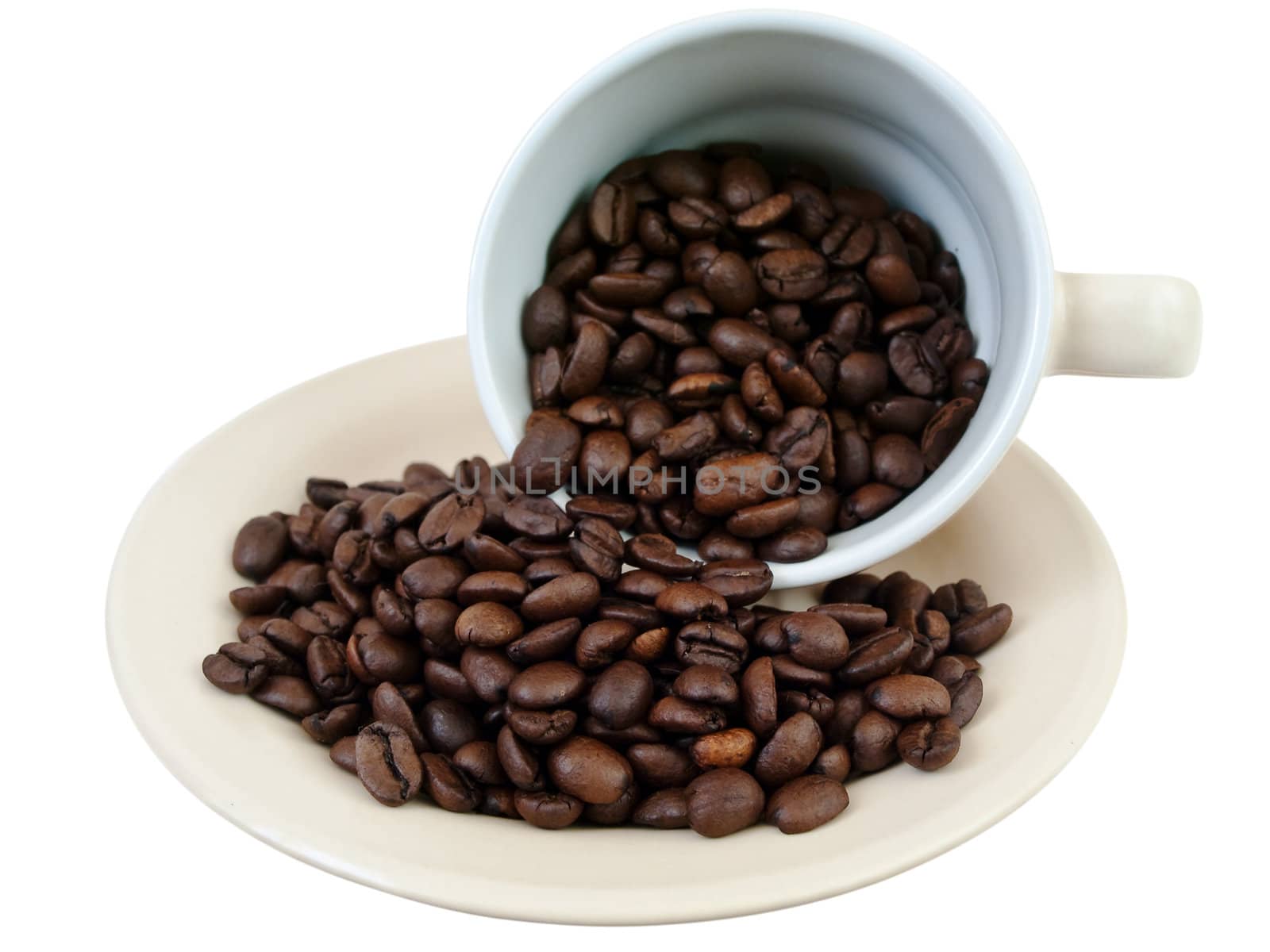 cup of coffee beans against the white background