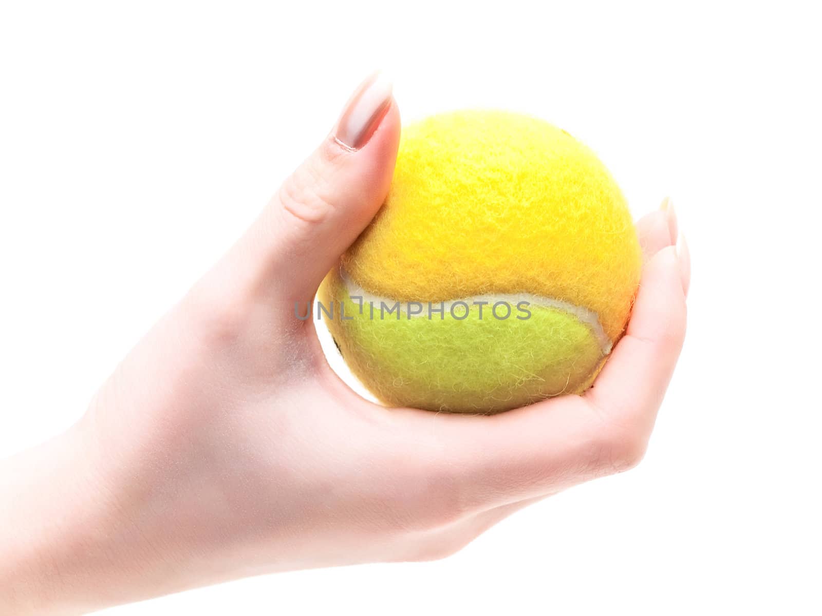 yellow tennis ball in the woman hand