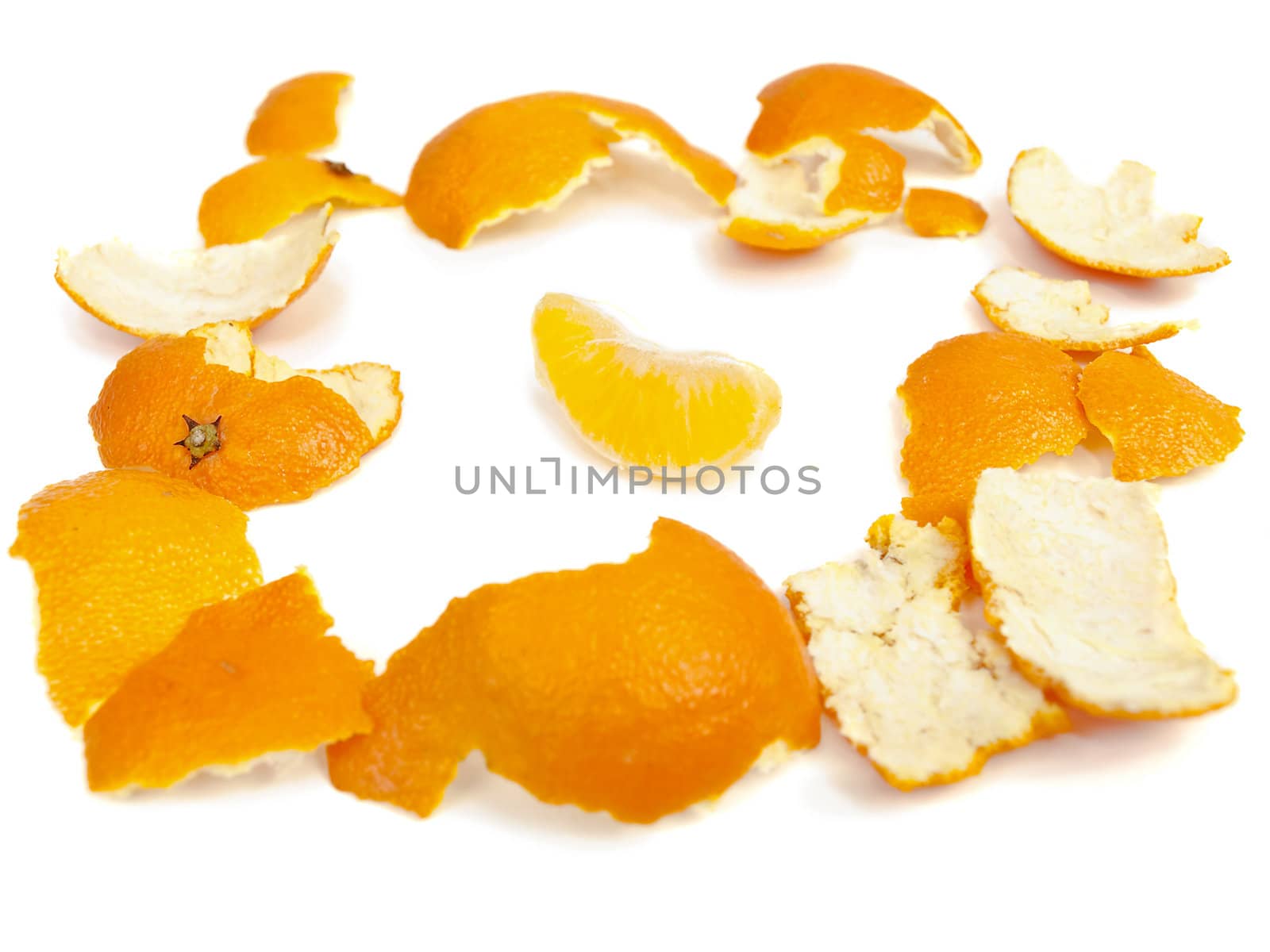 mandarin with skin at the white
