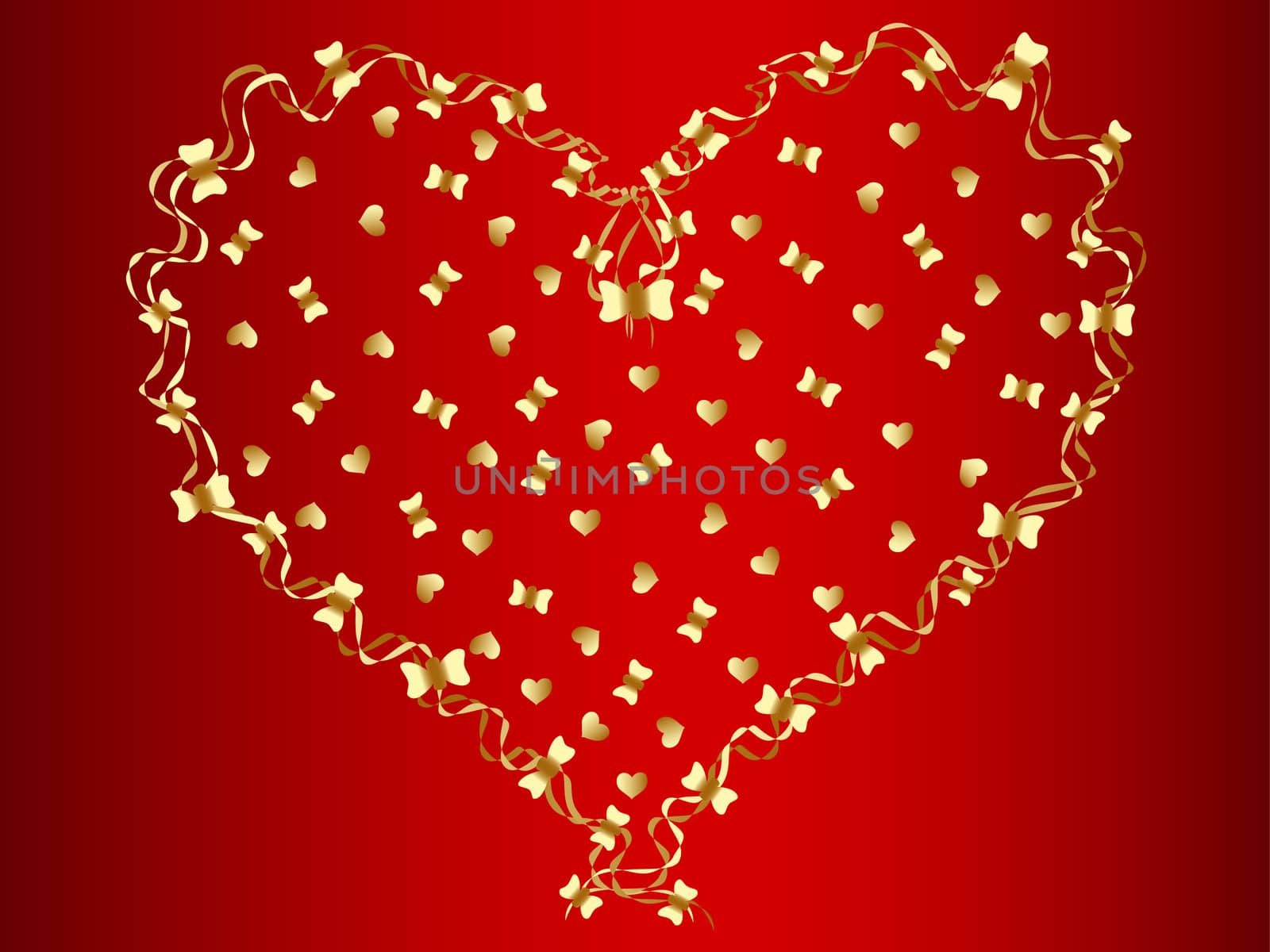 vector golden heart at red background