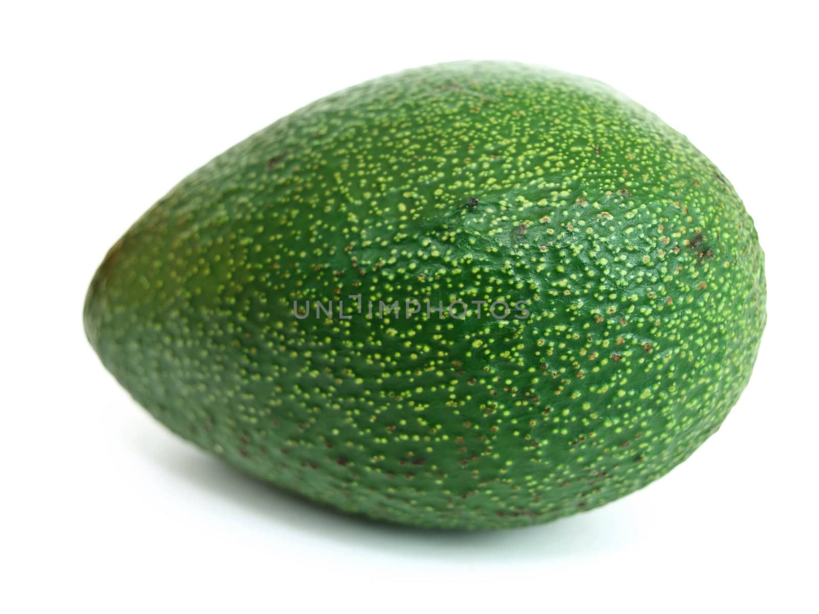 Photo of the single green avocado against the white background