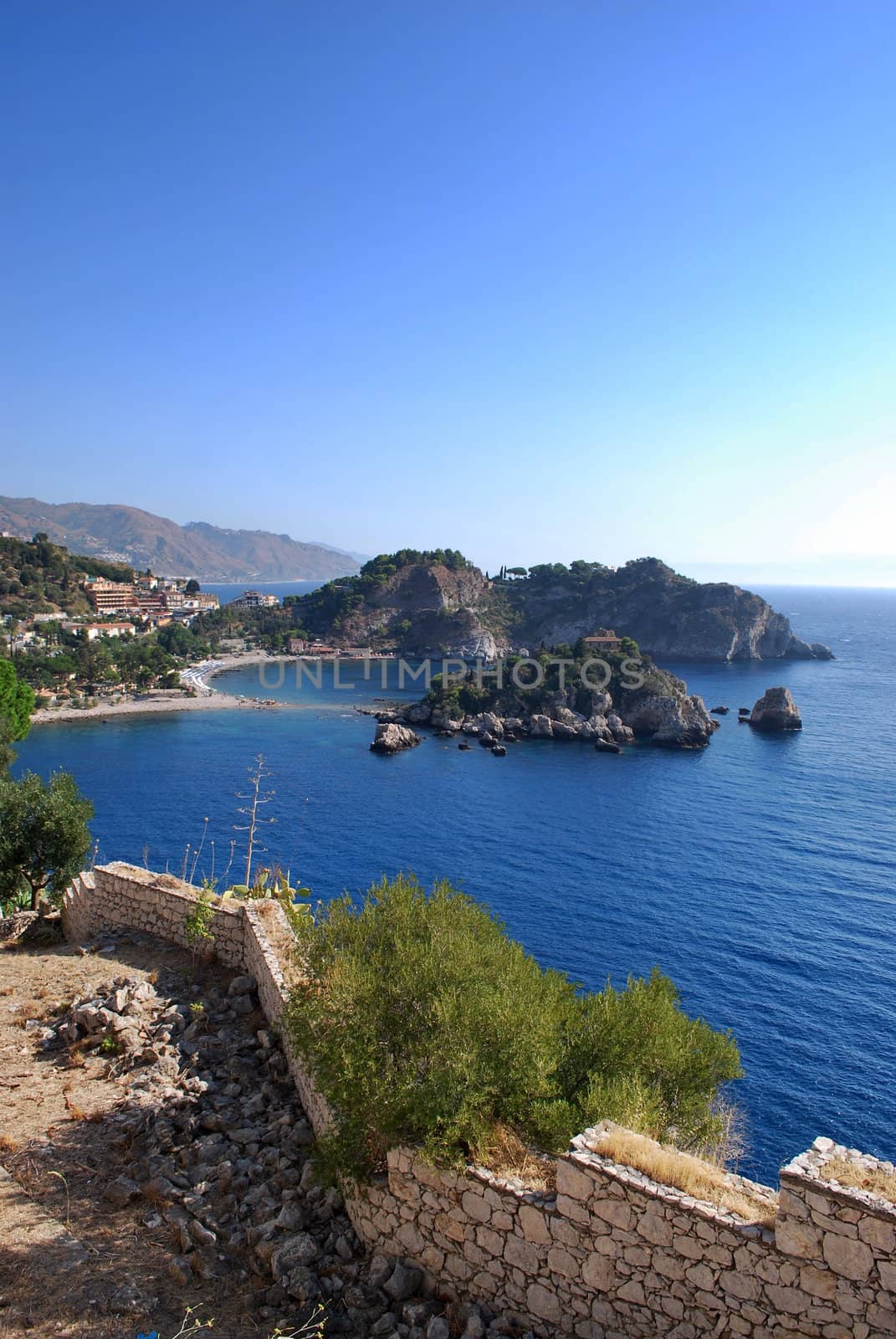 A landscape of Isola Bella in Taormina (Sicily).