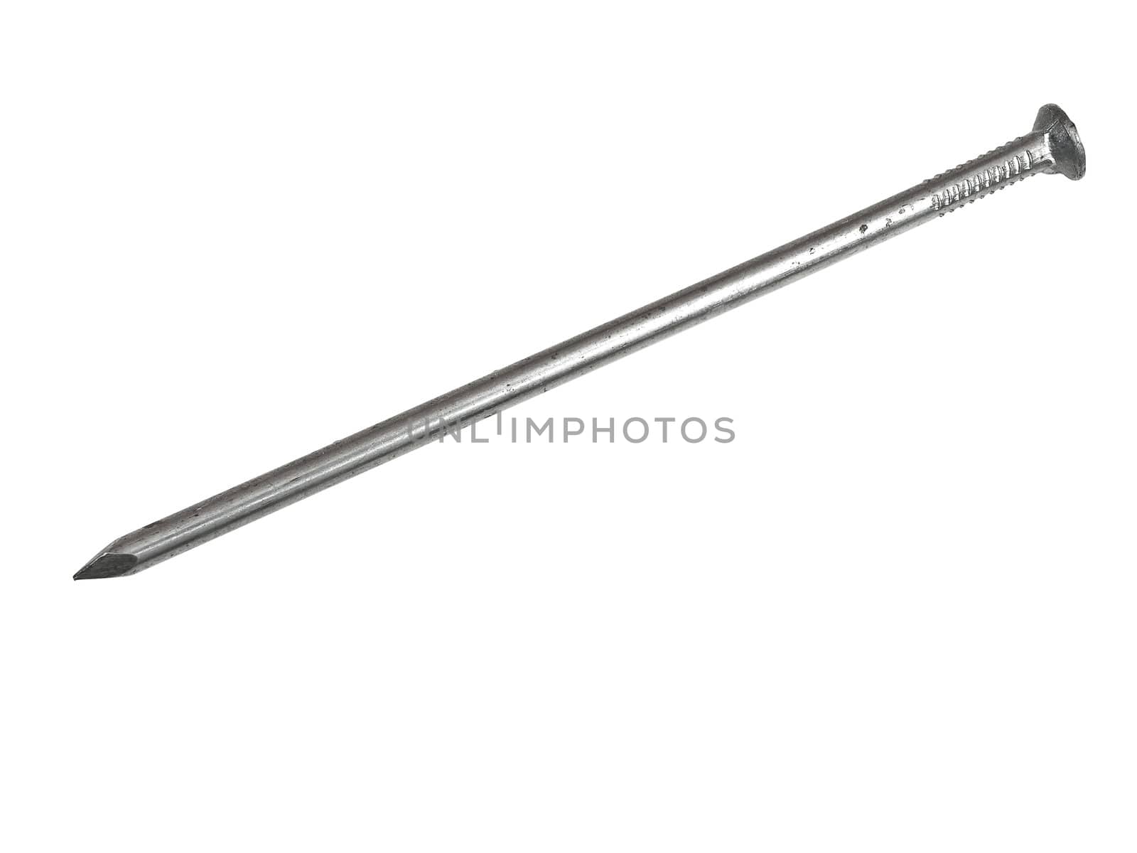 Single metal nail over the white background