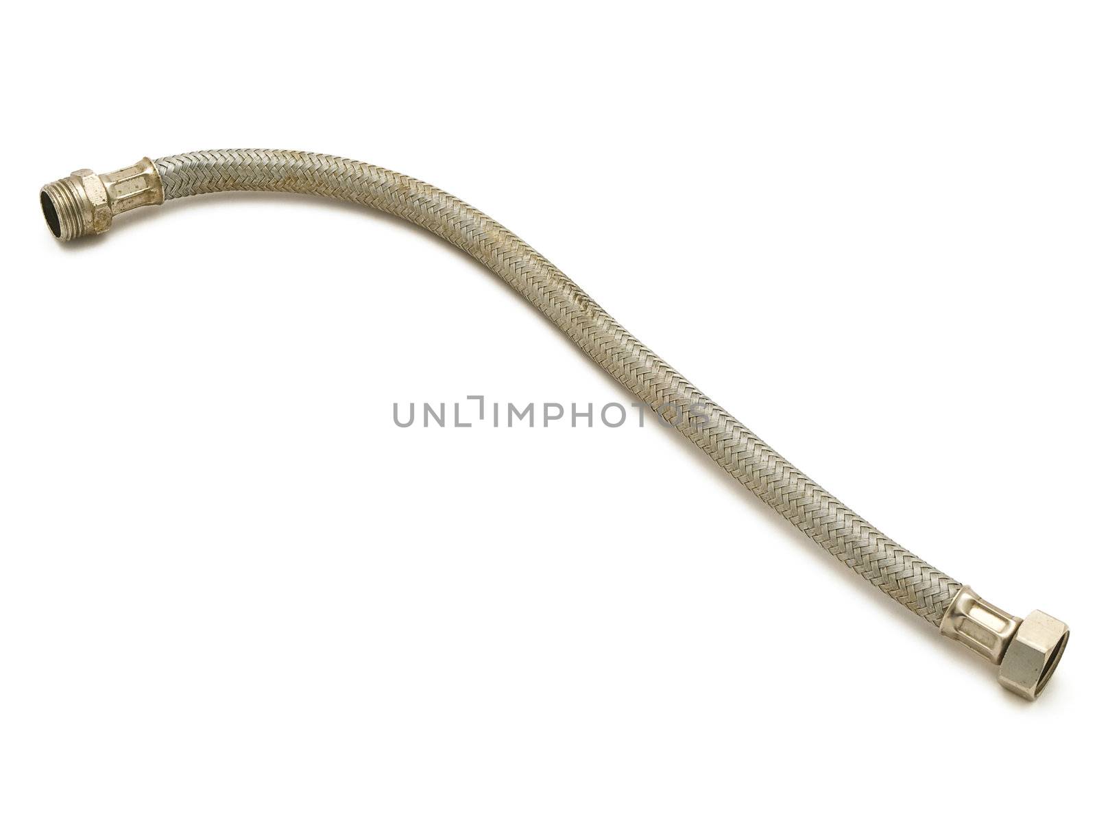 Photo of the metal hose against the white background