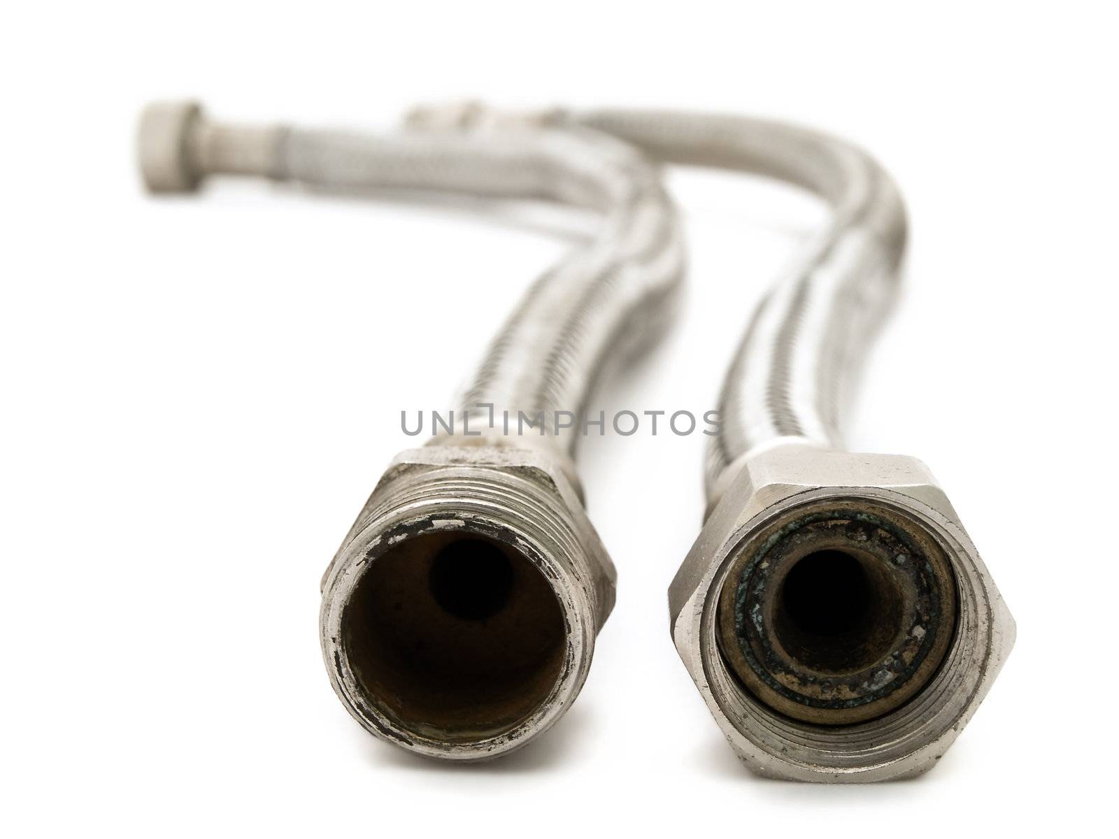 Photo of the metal hose against the white background
