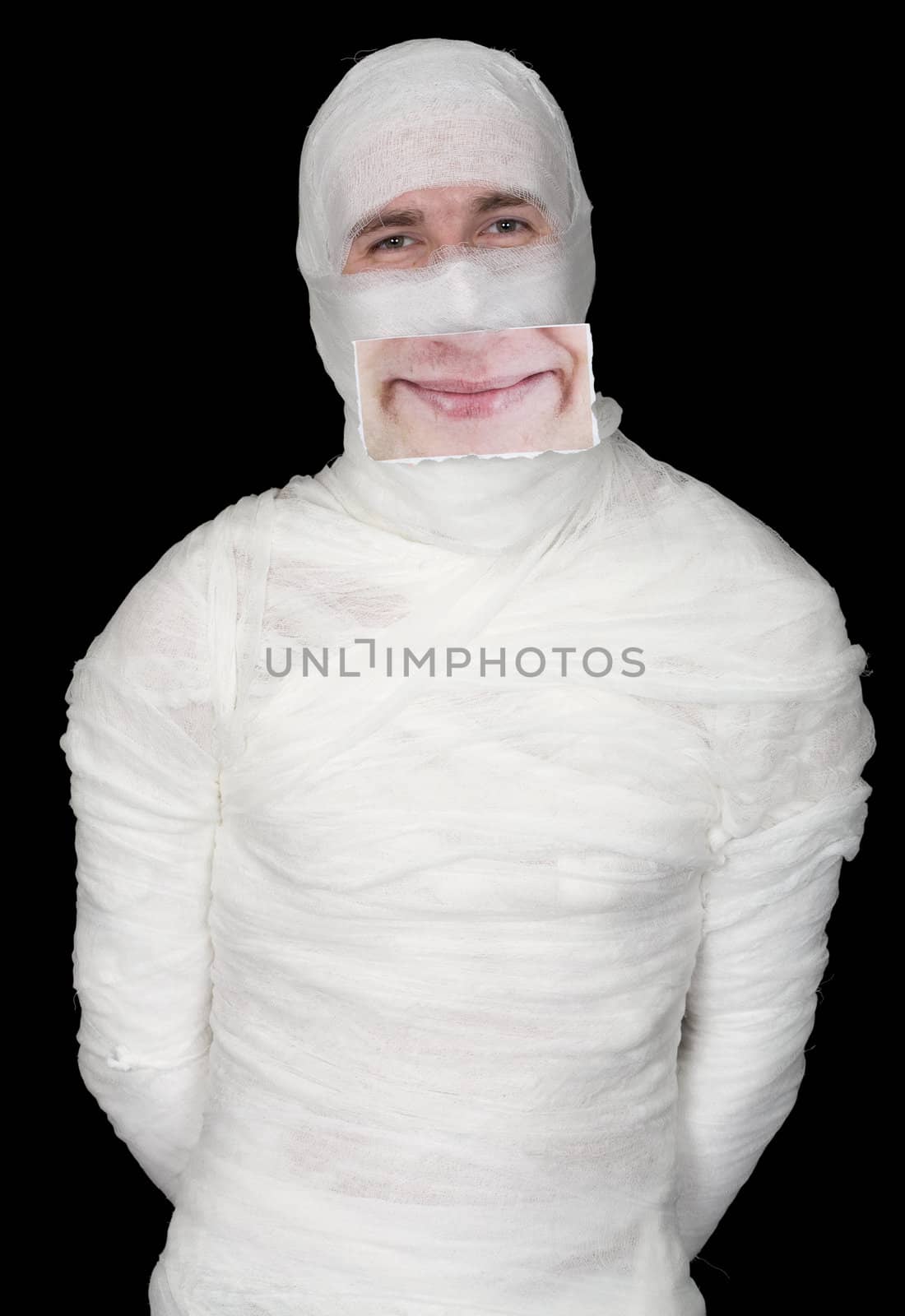 Guy in bandage with a false smile by pzaxe