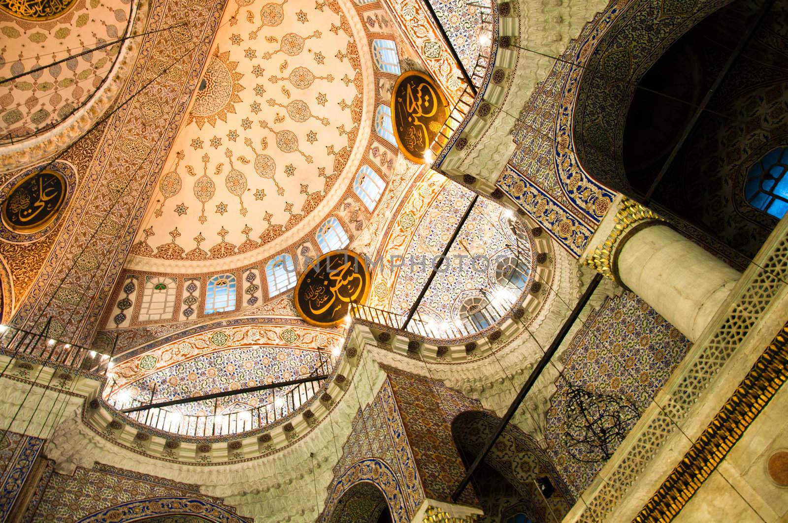 Inside view of the gorgeous Yeni Camii mosque in Istanbul, Turkey