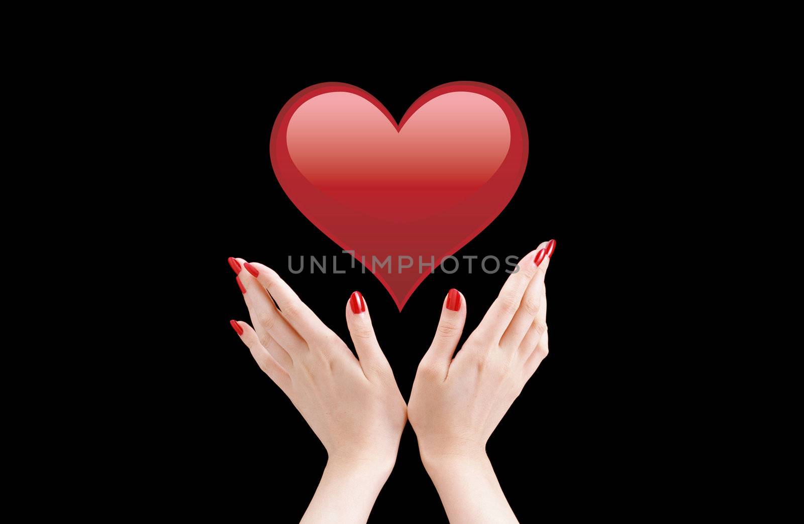 Woman hands and a red heart by git