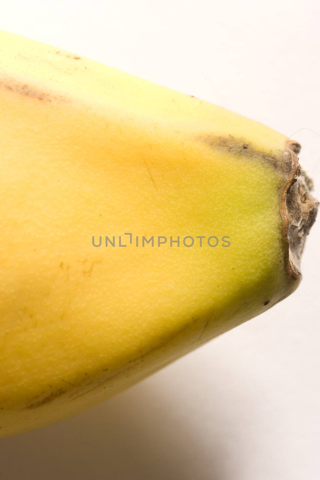 yellow banana macro photo. white background