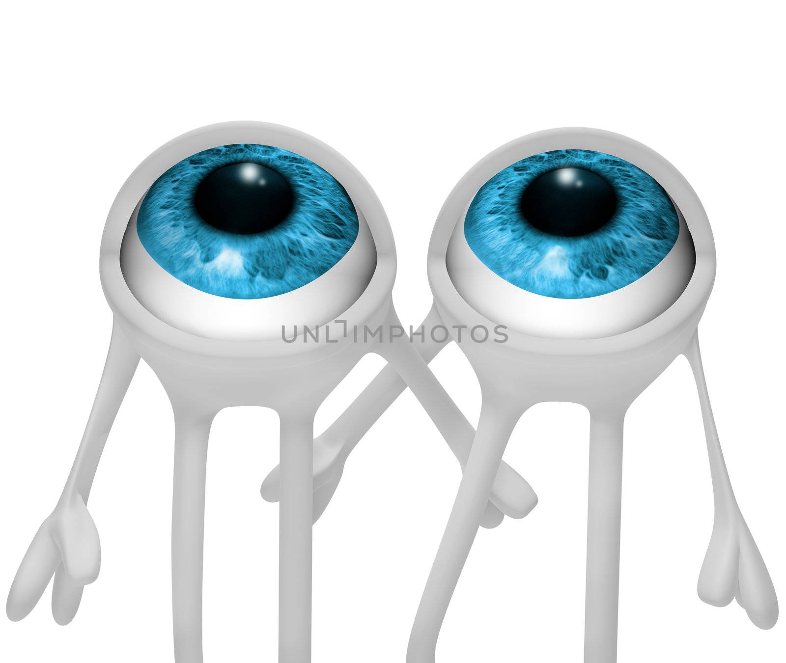 3d image of eyes looking up isolated in white