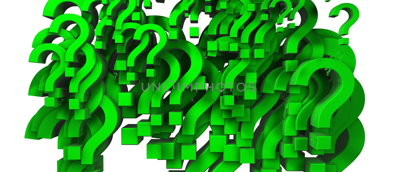 3d image of many question mark isolated in white