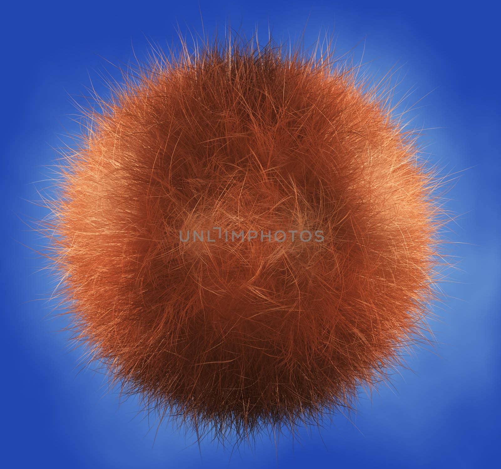 3d image of abstract hair ball isolated in blue background