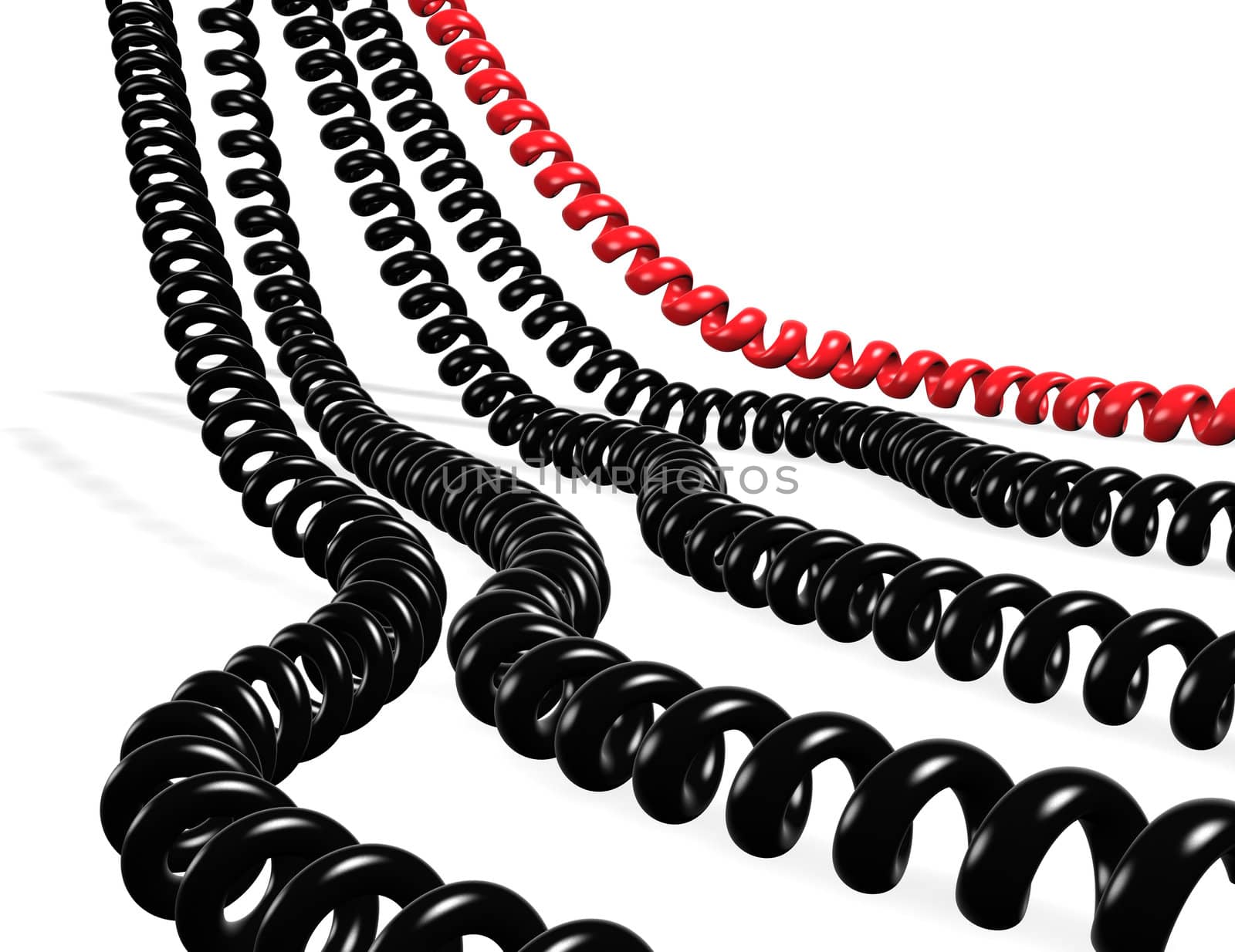 Several telephone cables red and black isolated in white