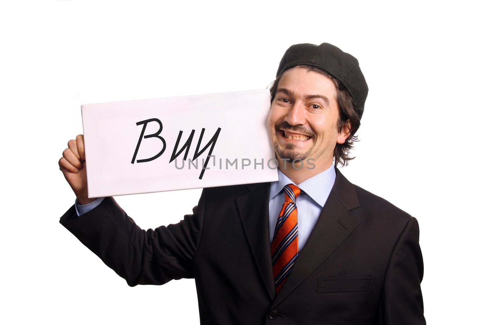 business man with chart over white background