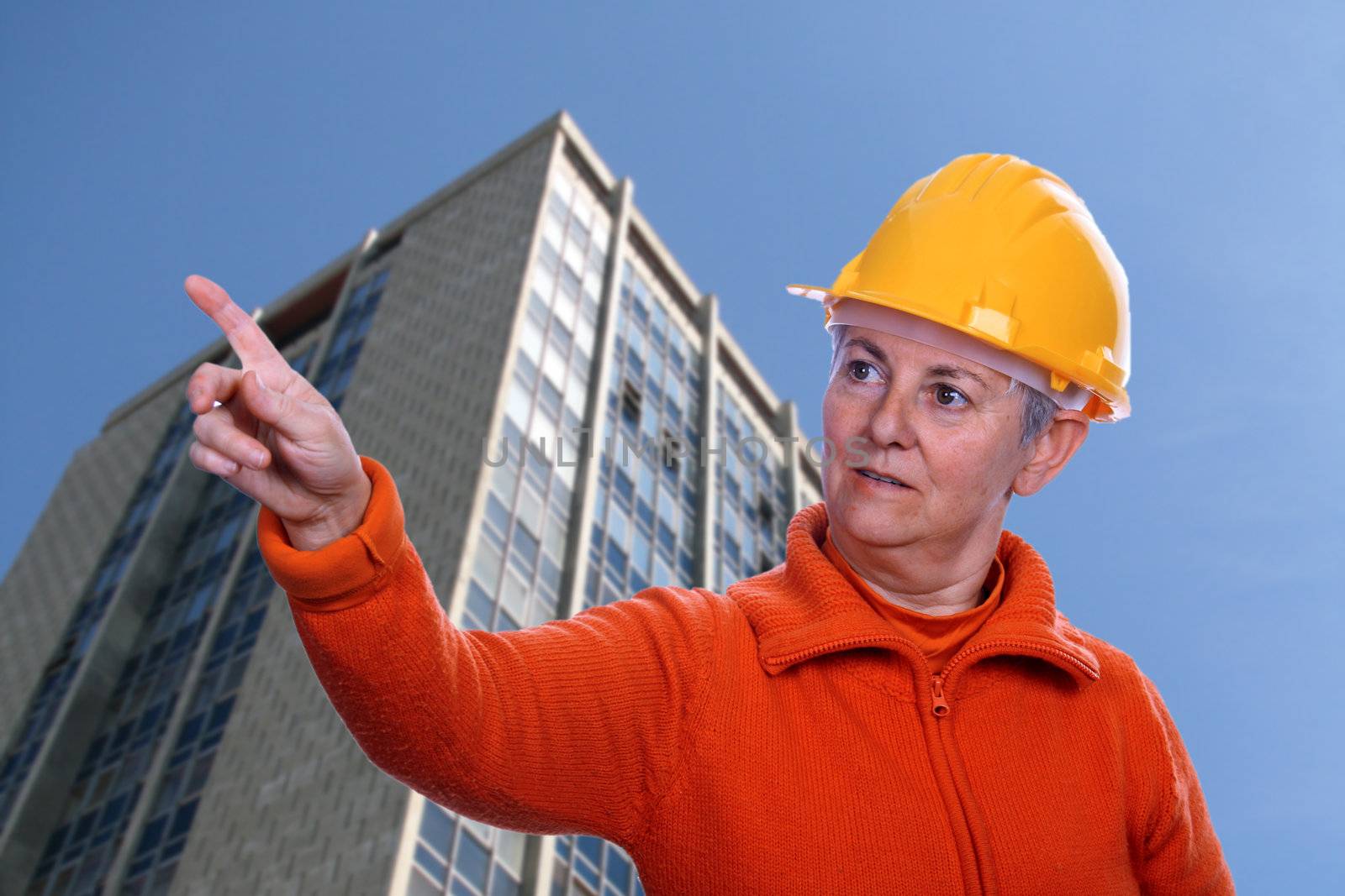 mature woman architect over white background