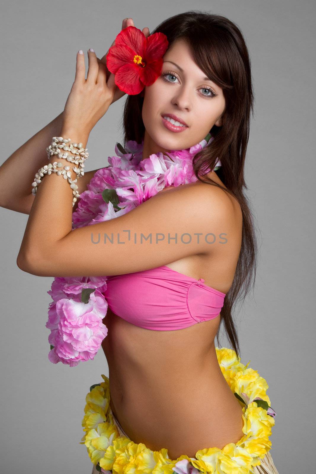 Beautiful tropical hula dancer girl
