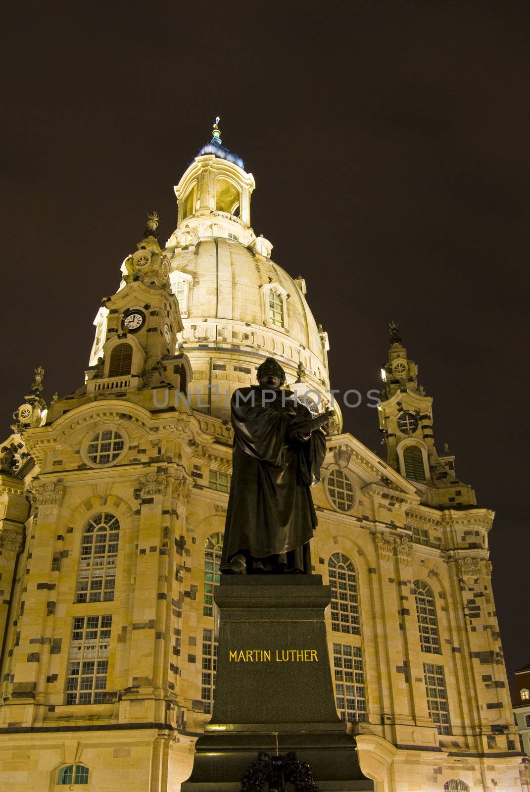 Frauenkirche and Neumarkt in Dresden at night