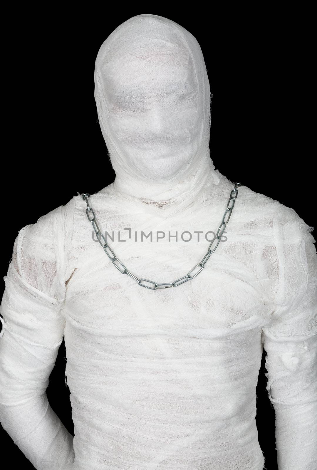 Egypt mummy portrait with chain of neck on black