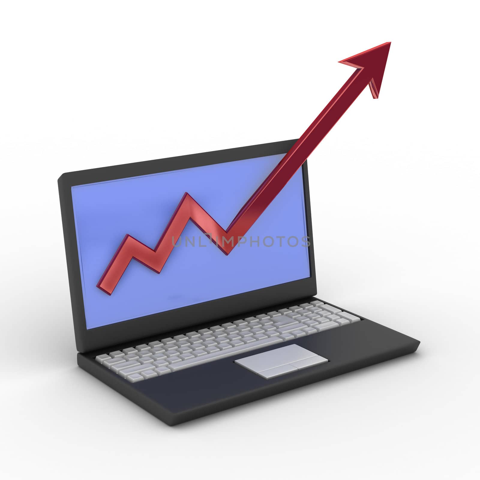 Laptop. concept of financial growth. 3D image.