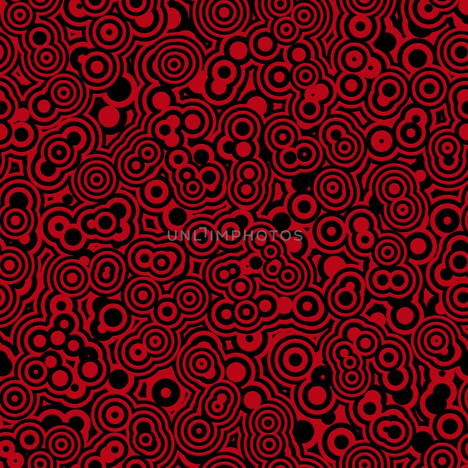 seamless shiny 3d texture of red retro rings on black