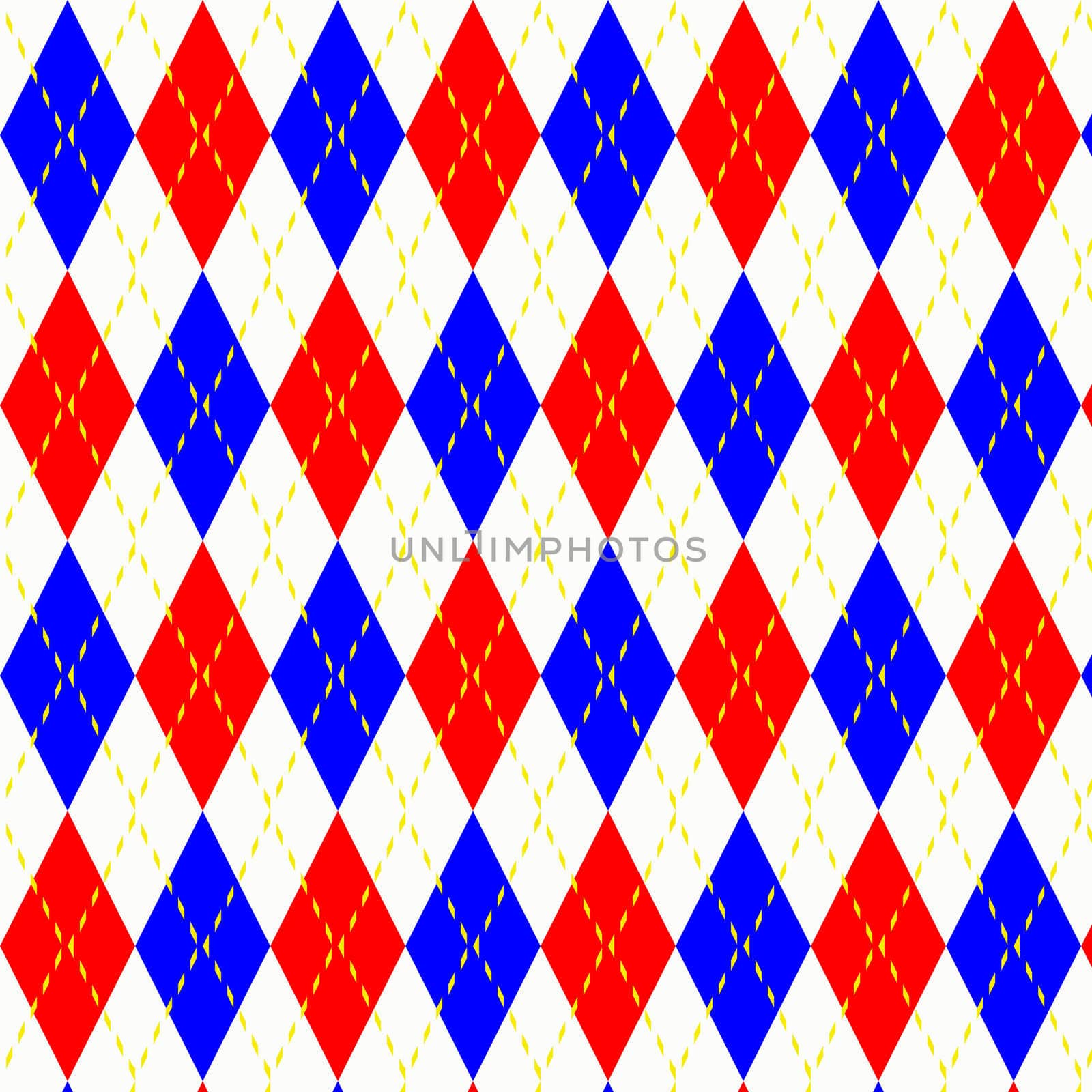 texture of bright blue and red checks with yellow stitch