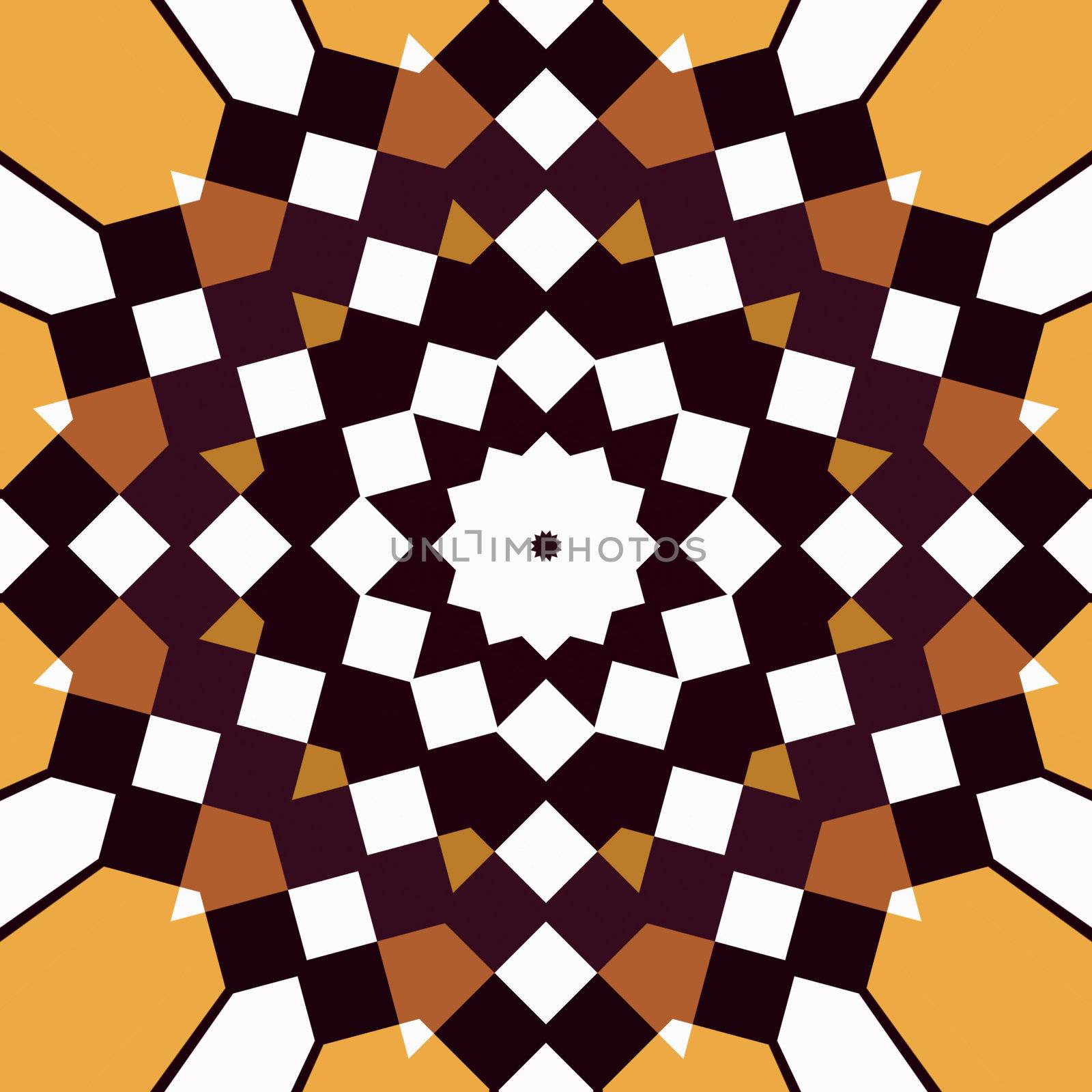 abstract pattern of many brown squares in a mandala