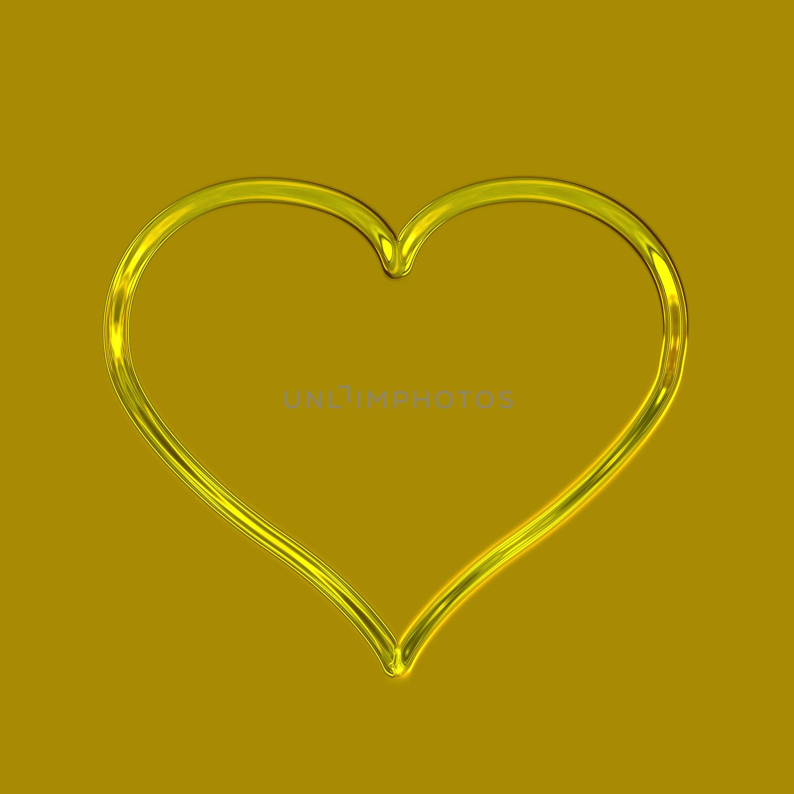 one glossy golden heart on a golden background