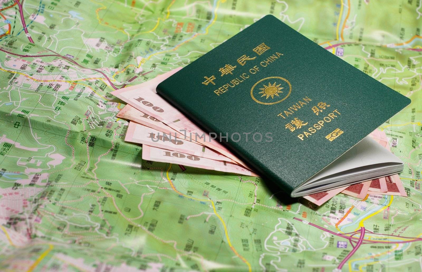 Taiwan passport and map.