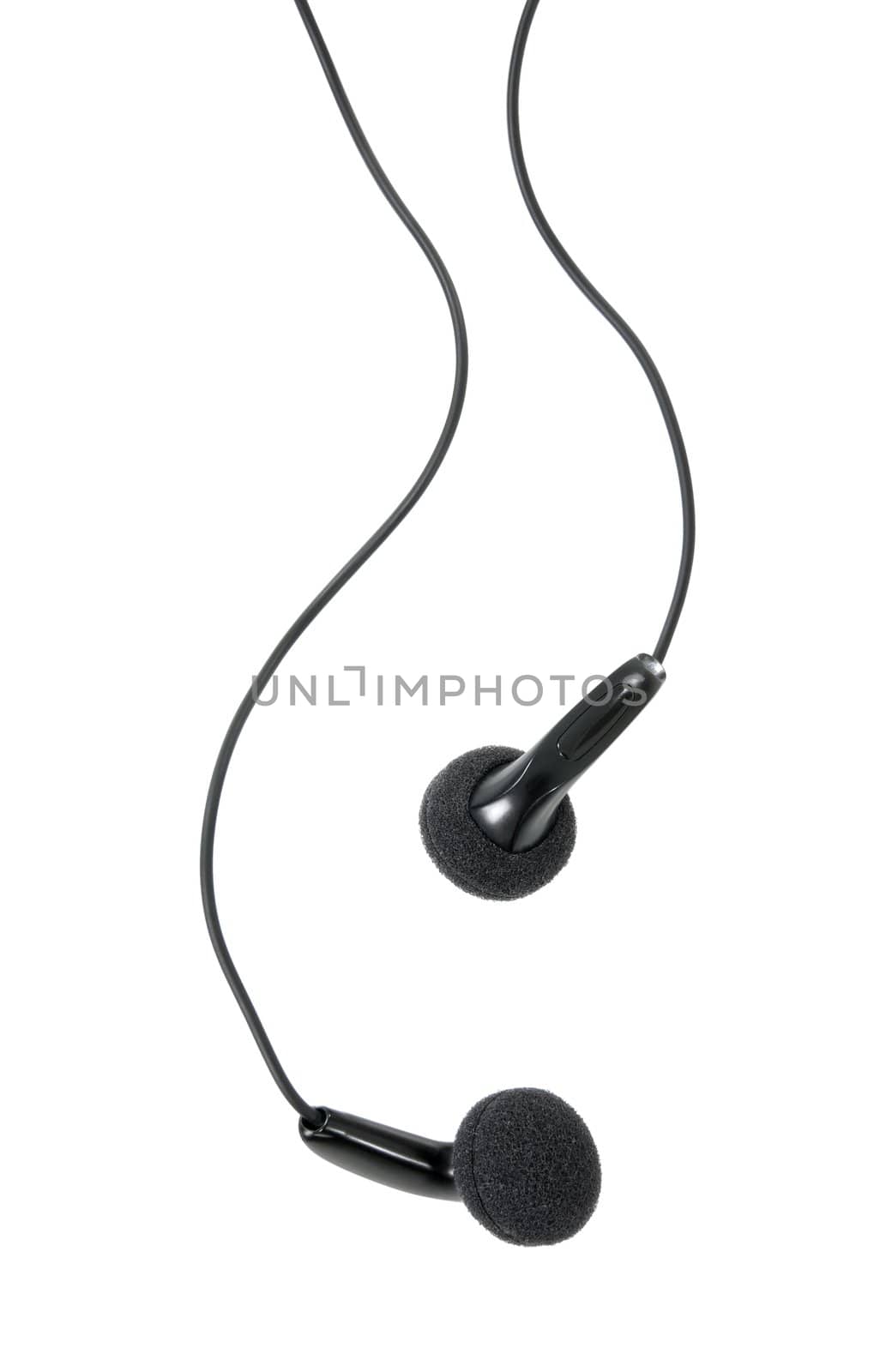 Black earphones isolated on white background.