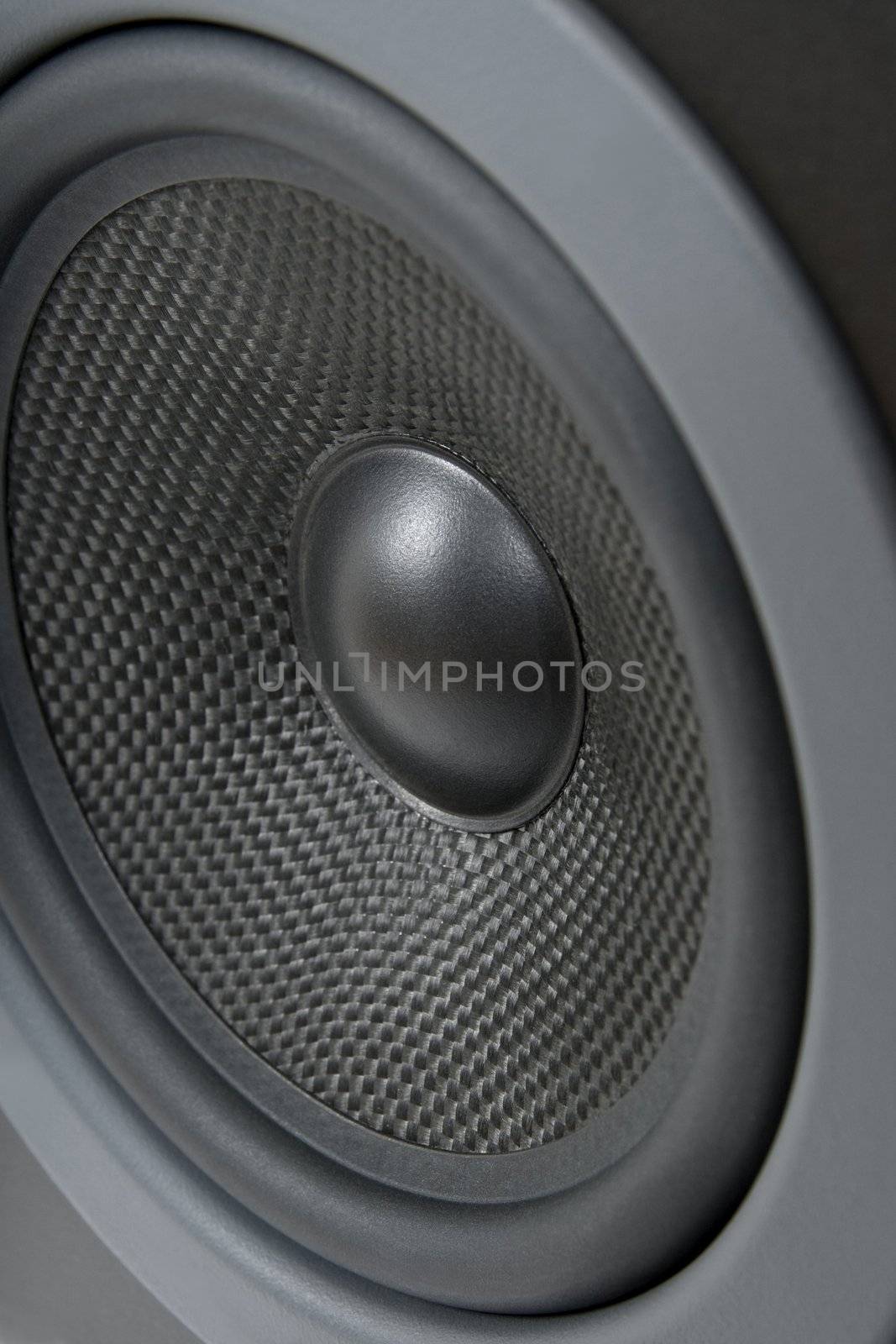 Closeup of a professional loud speaker.