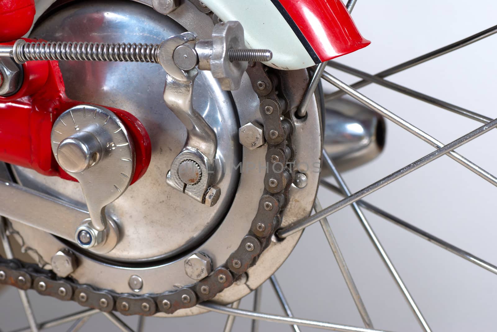 Detail take of a classic motorcycle chain drive