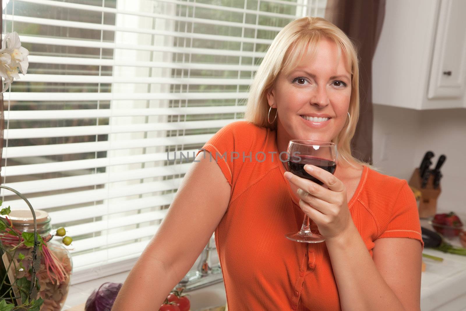 Attractive Blond with a Glass of Wine by Feverpitched