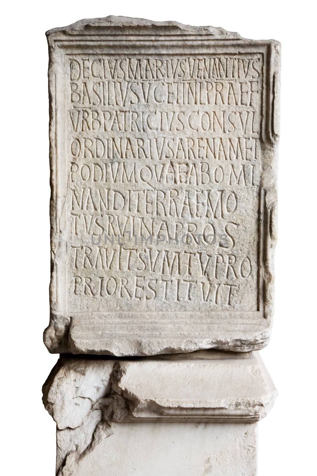 Engraved stone in Coliseum with latin letters