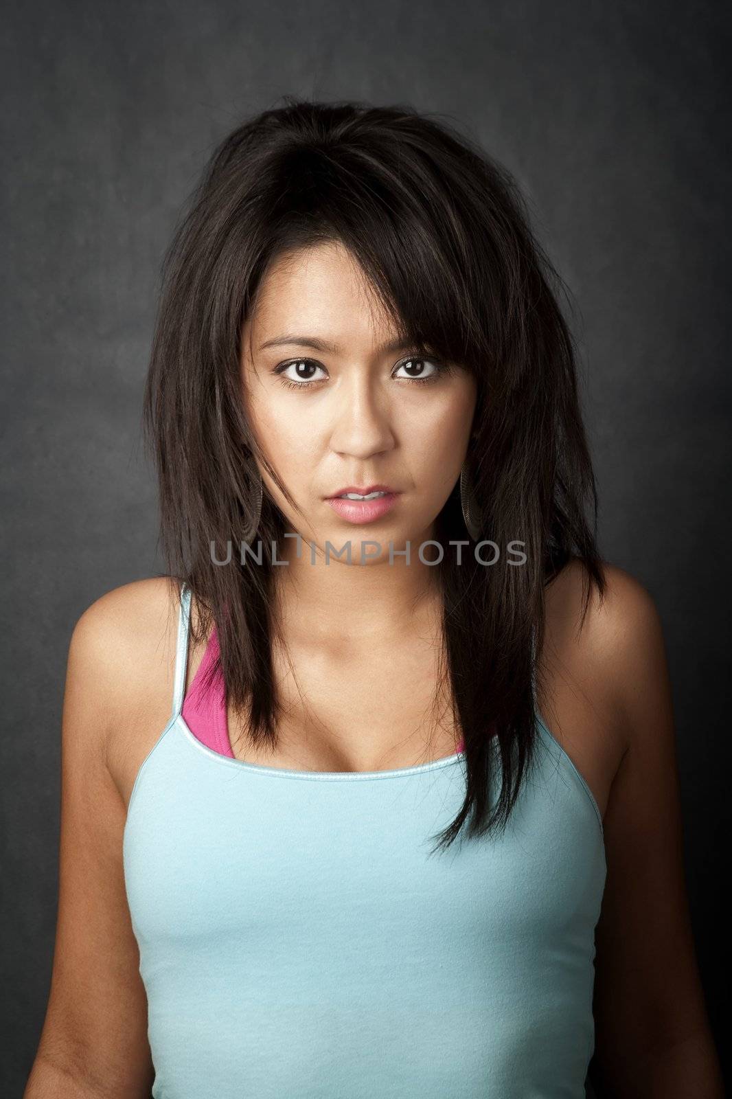 Close up portrait of a pretty brunette woman