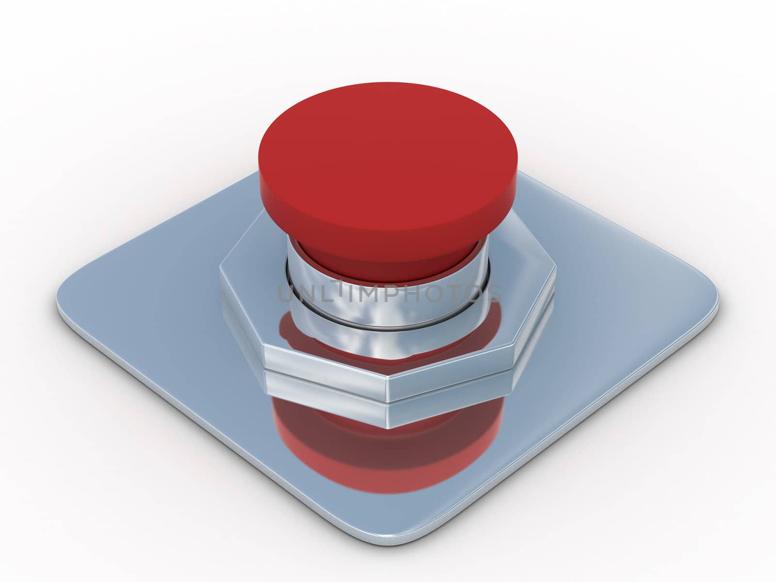 red button on a white background. 3D image