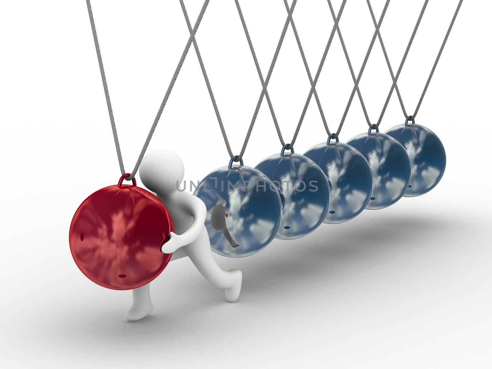 Balancing spheres on a white background. Isolated 3D image