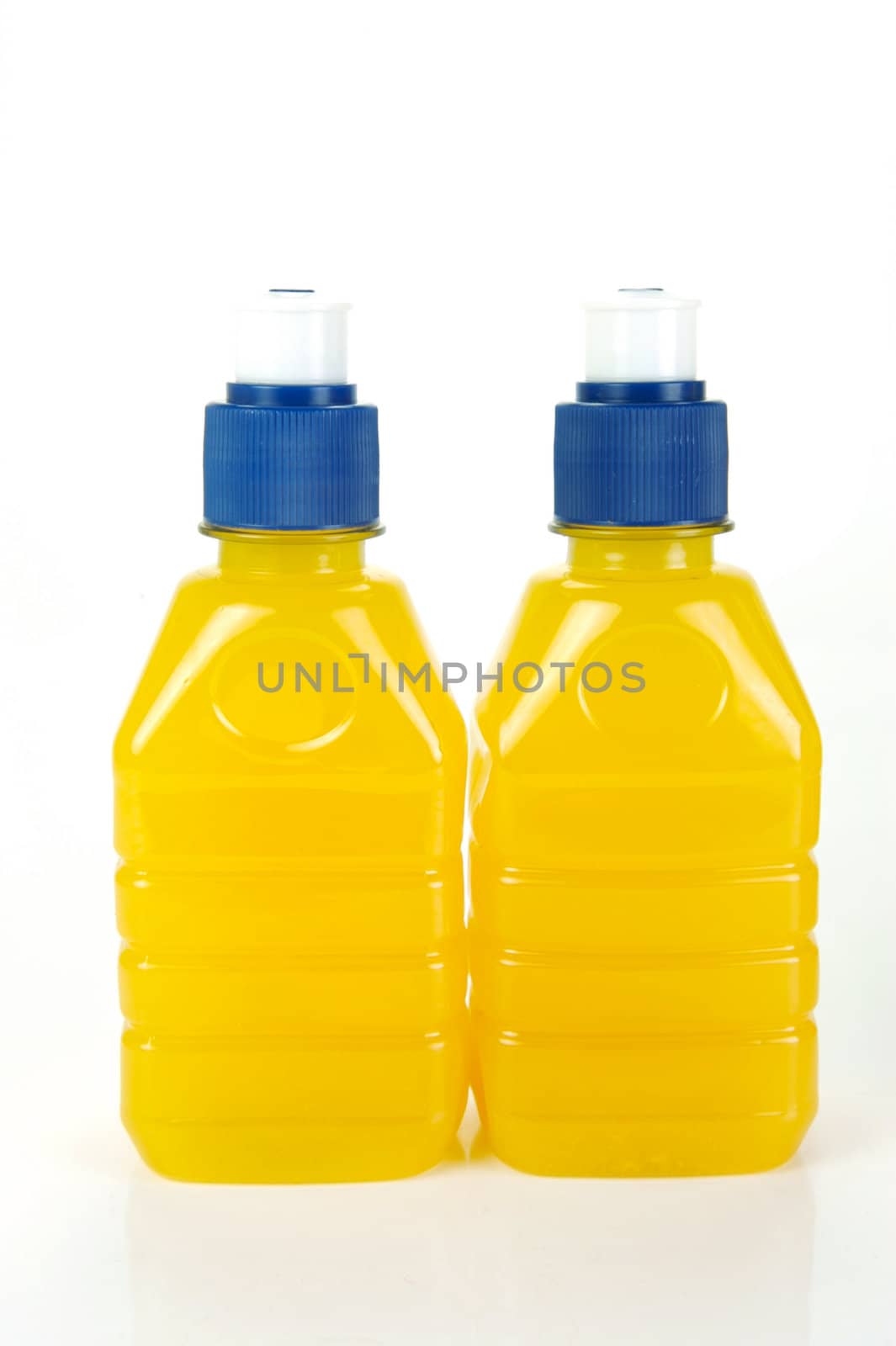 Pop top juice bottles isolated against a white background