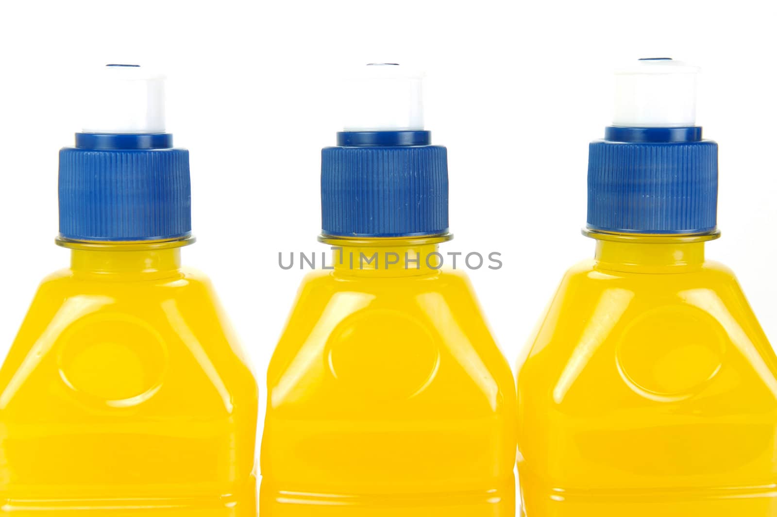 Pop top juice bottles isolated against a white background