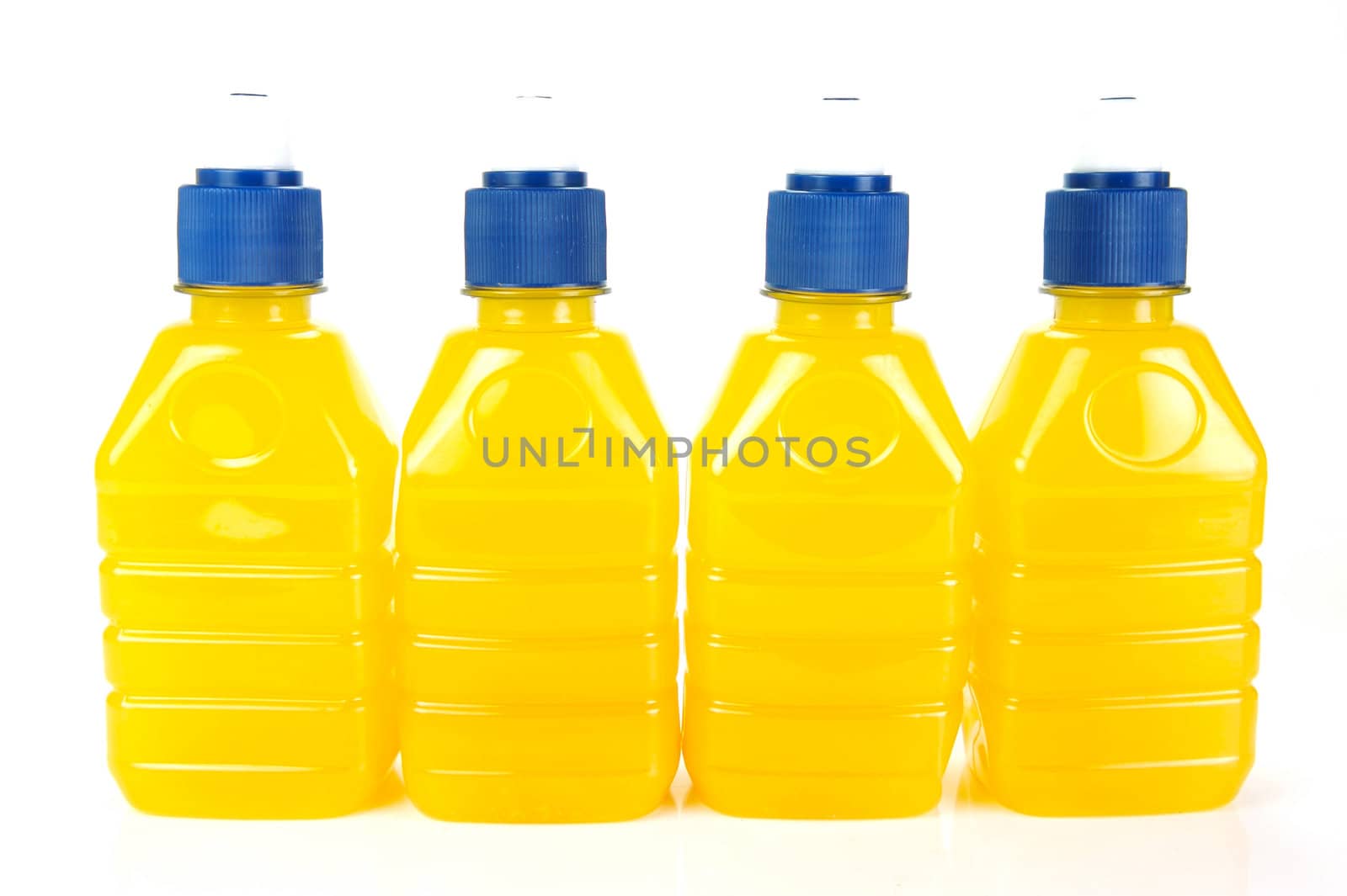 Pop top juice bottles isolated against a white background