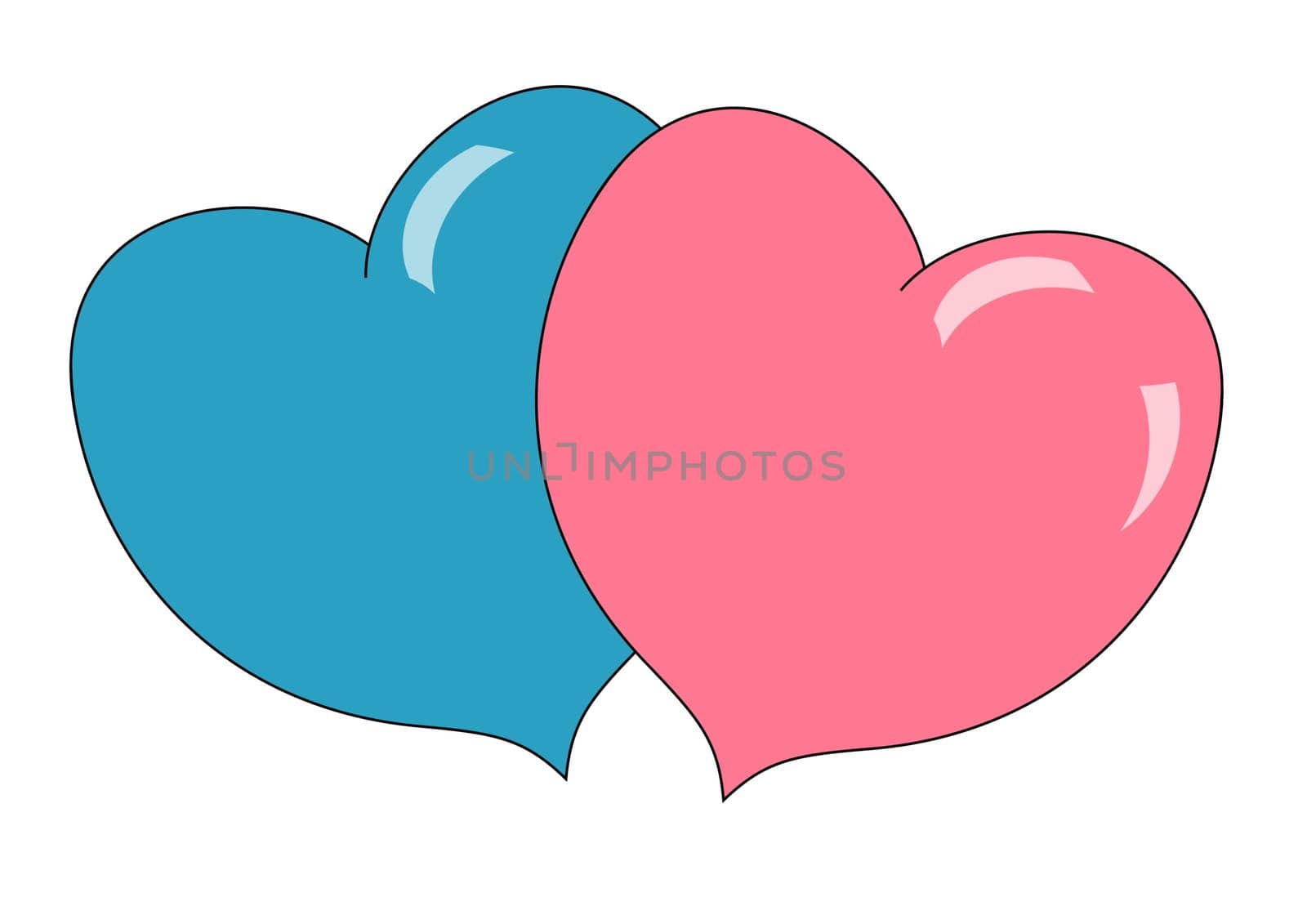 Illustration of large pink and blue hearts
