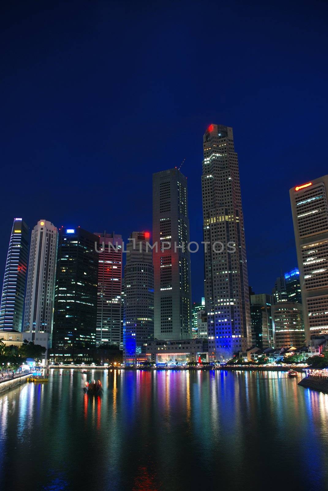 View of Singapore buisiness district in the evening