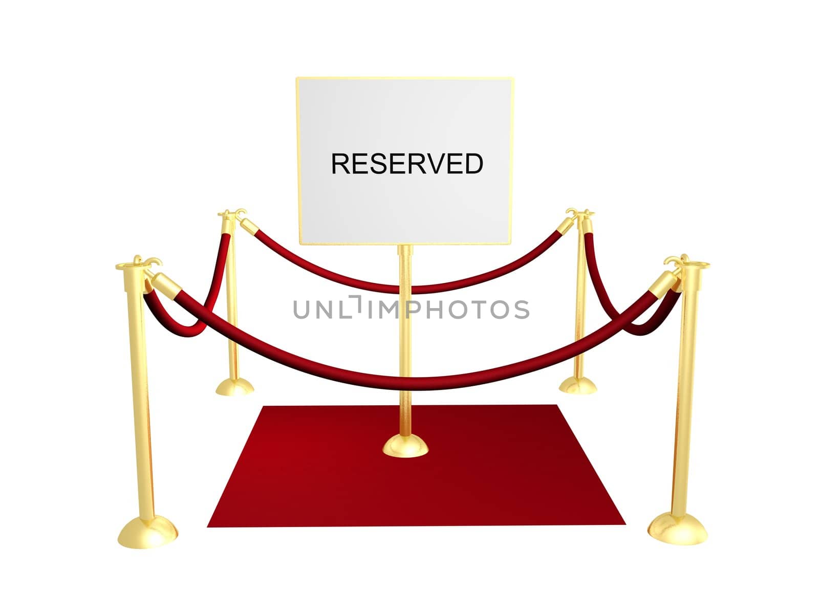 3D illustration of a roped off area with a reserved sign