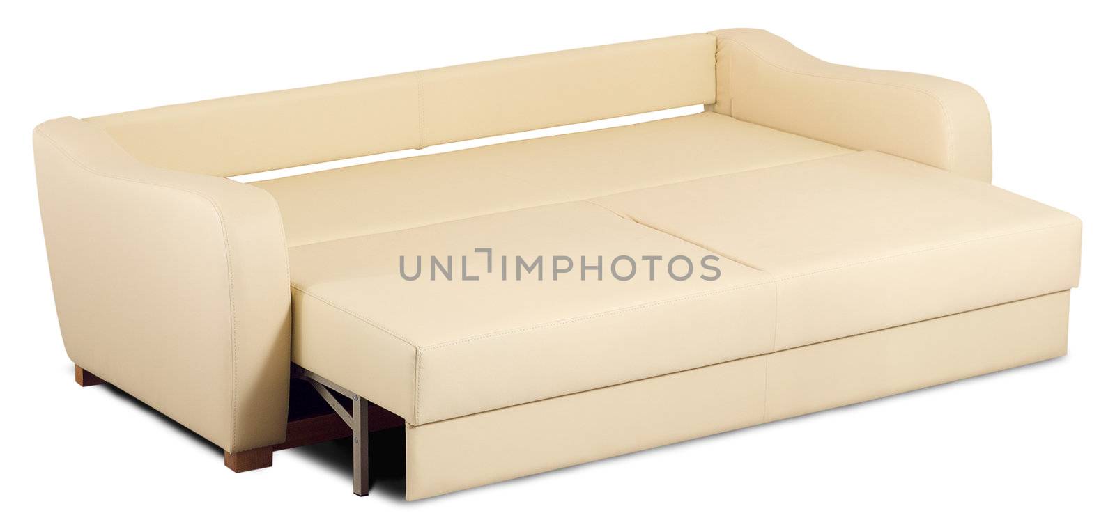 Open small bright sofa isolated on a white background.