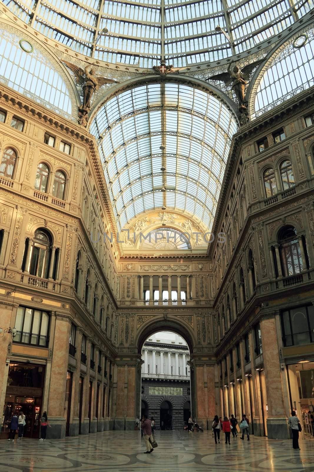 Inside view of the roof of the Galleria Umberto in Naples, Italy.